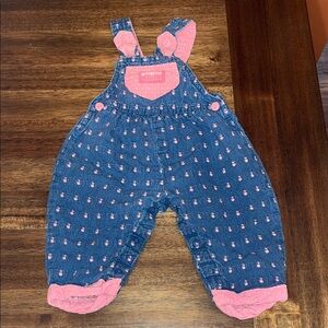 Vintage OshKosh B'gosh Denim Overalls with Pink ducks  6-9 month Nice